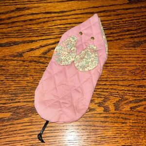 Vintage handmade mouse quilted pink floral cloth cigarette case holder